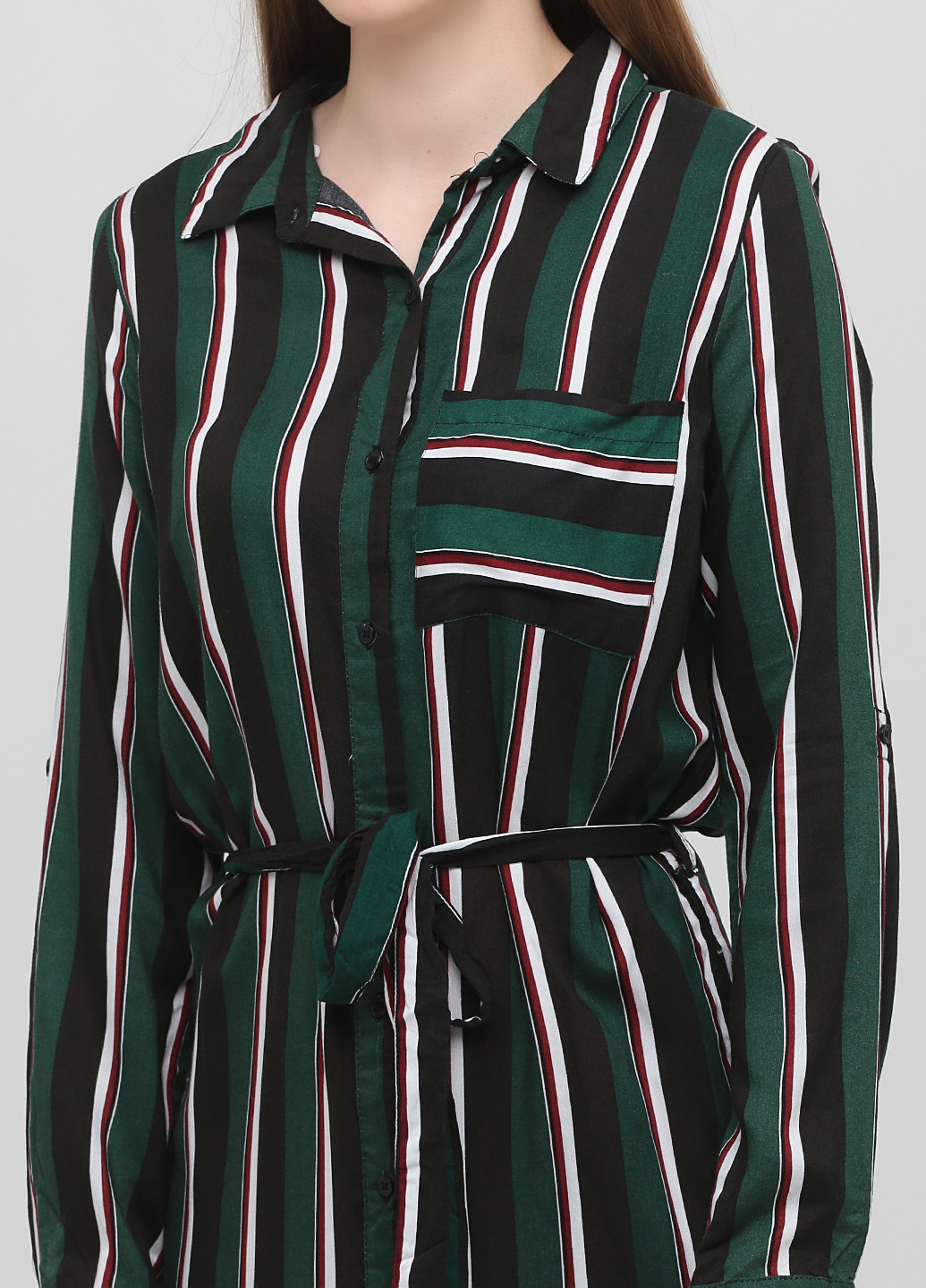 Темно-зеленое кэжуал платье рубашка Jennyfer в полоску