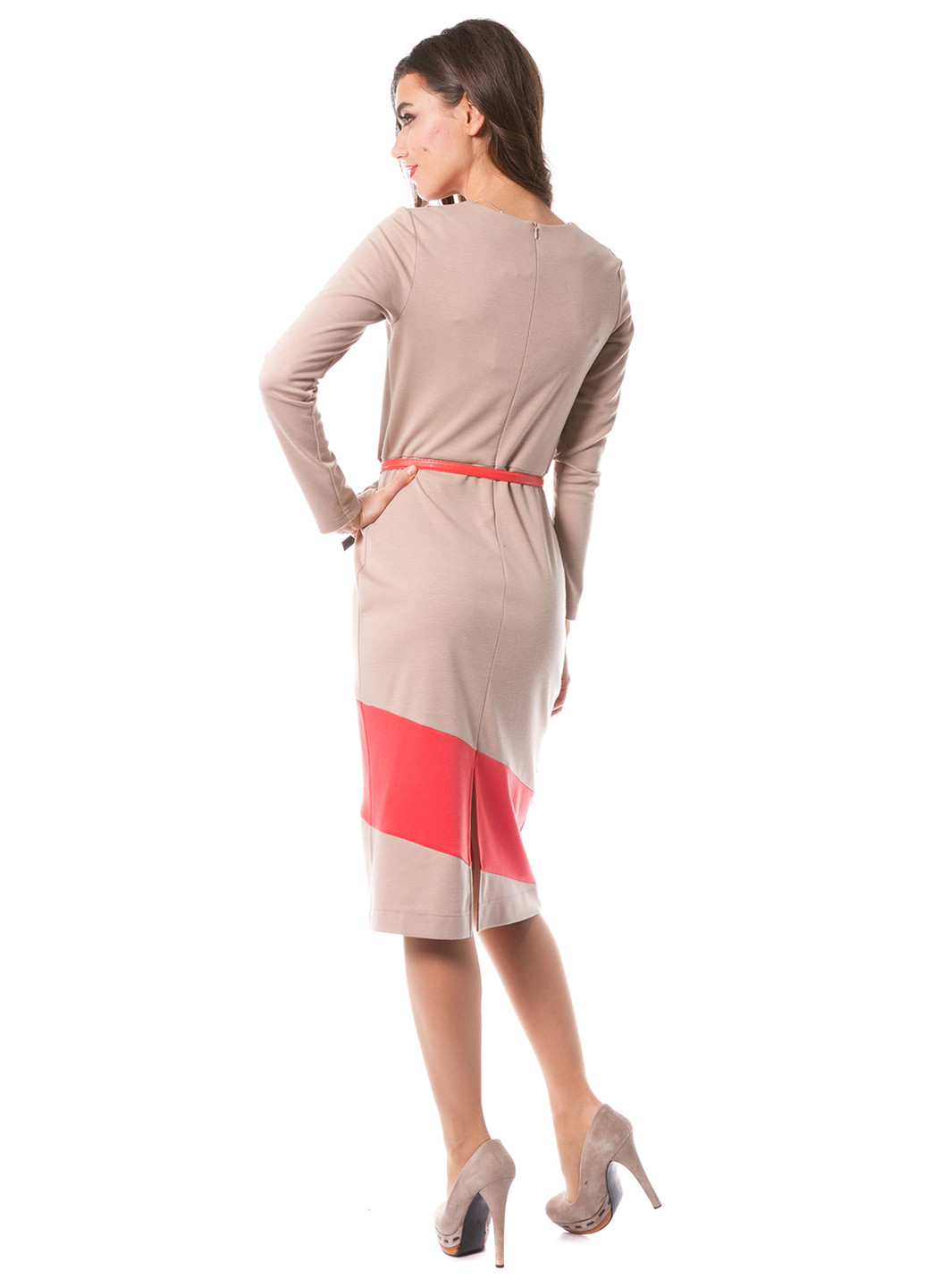 Бежевое кэжуал платье с длинным рукавом Evercode однотонное