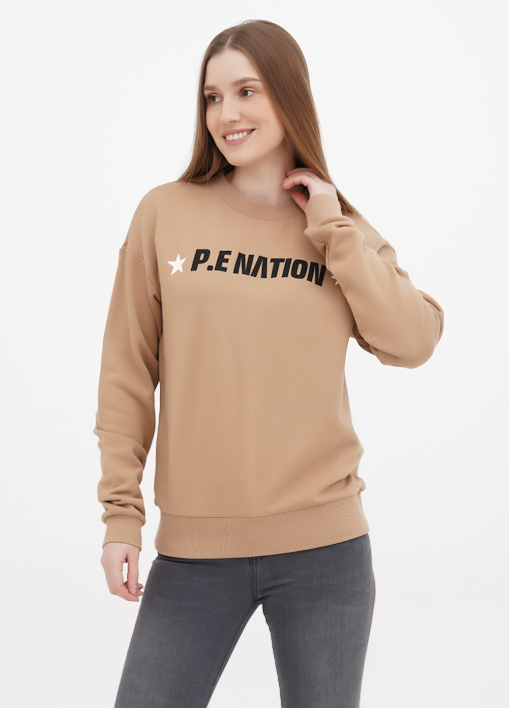 Світло-коричневий світшот H&M напис без декору (366488275)