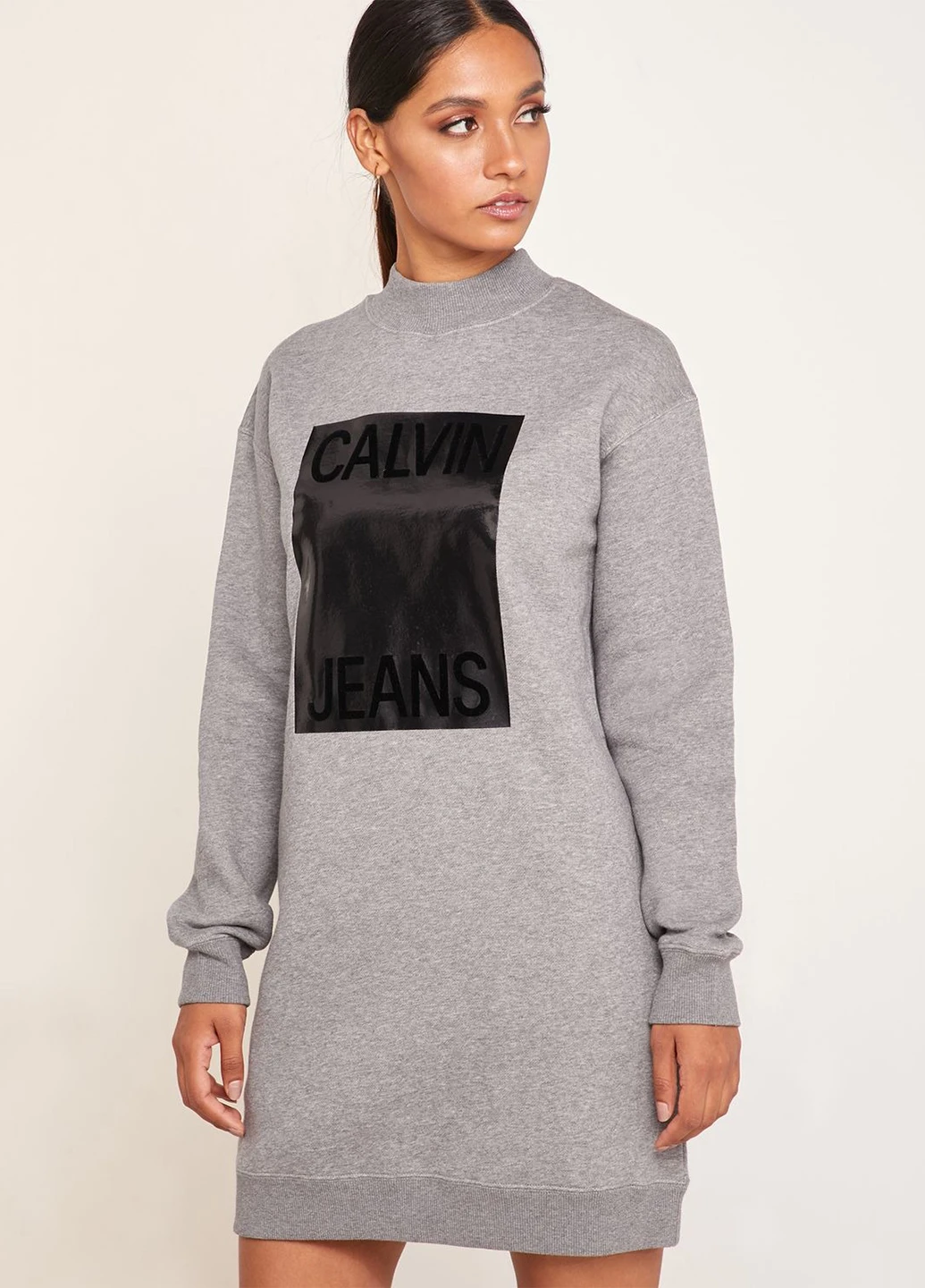 Светло-серое кэжуал платье платье-свитшот Calvin Klein меланжевое