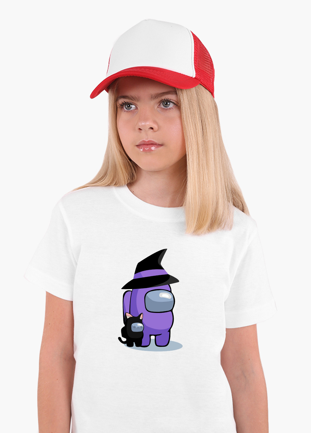 Белая демисезонная футболка детская амонг ас фиолетовый (among us violet) белый (9224-2423) 164 см MobiPrint