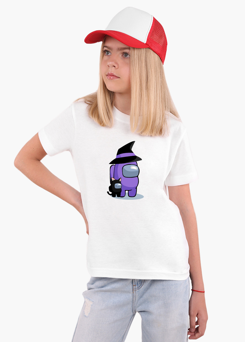 Белая демисезонная футболка детская амонг ас фиолетовый (among us violet) белый (9224-2423) 164 см MobiPrint