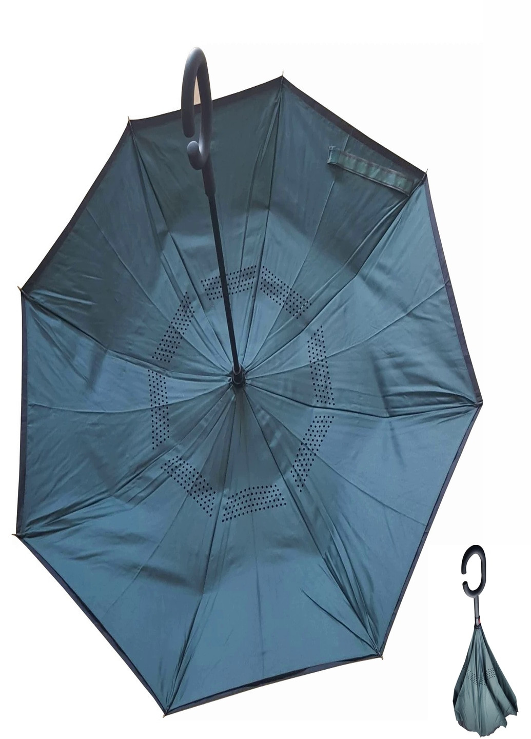 Розумна вдосконалена парасолька навпаки однотонна зворотня парасолька (523199745) Темно-зелений Francesco Marconi (205436450)