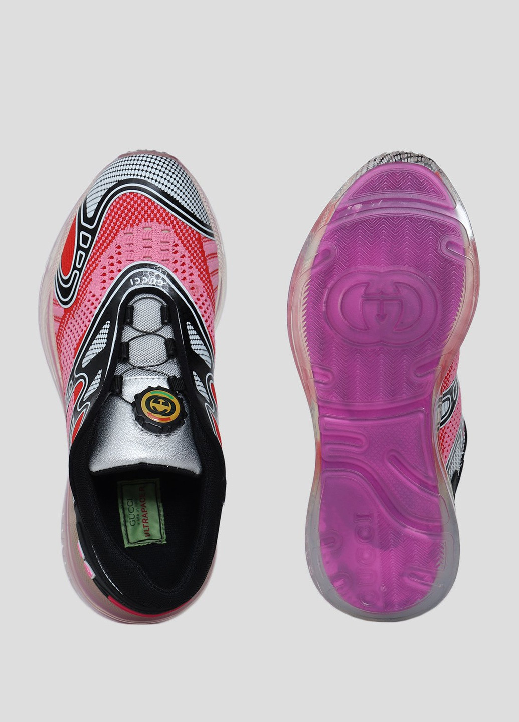 Розовые демисезонные комбинированные кроссовки из кожи Gucci