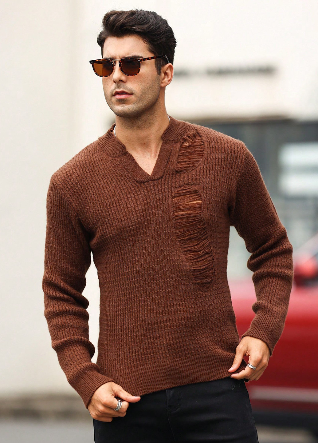 Коричневый демисезонный пуловер пуловер SHEIN
