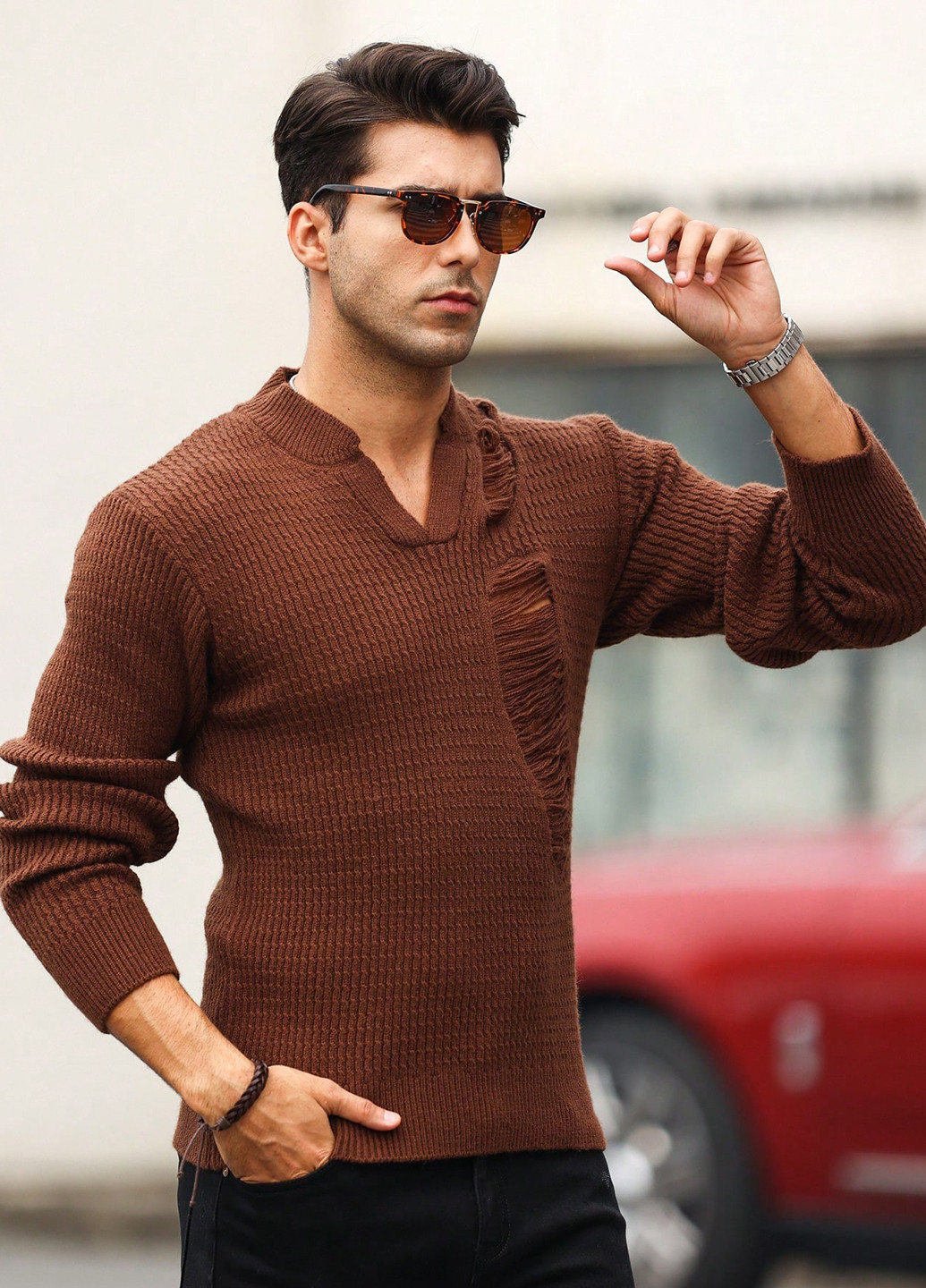 Коричневый демисезонный пуловер пуловер SHEIN