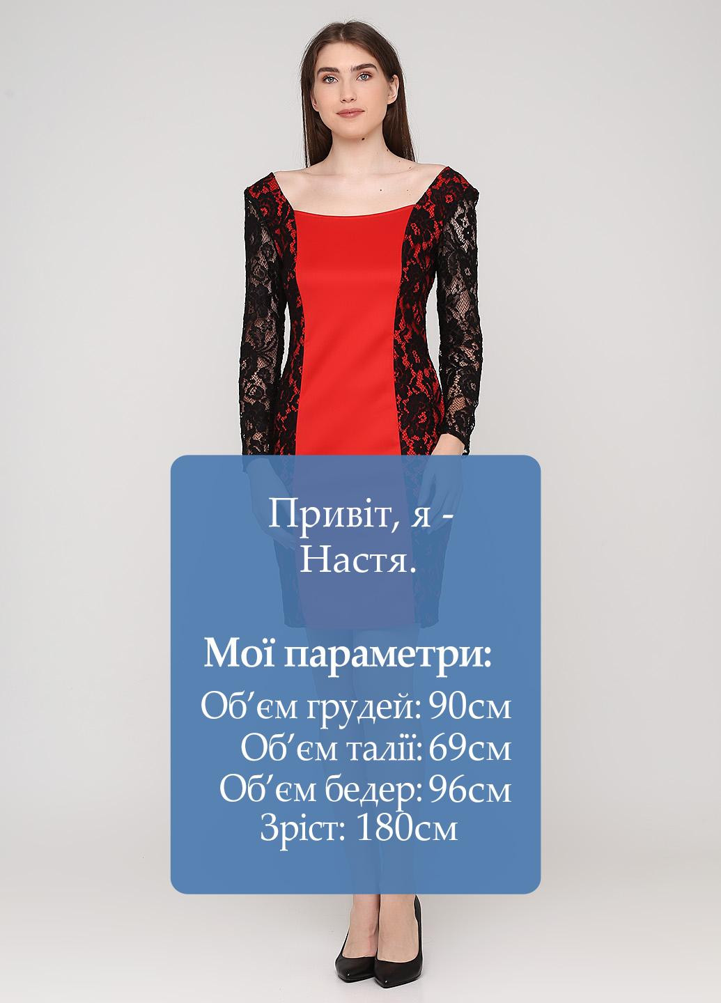 Красное коктейльное платье футляр NikTan однотонное