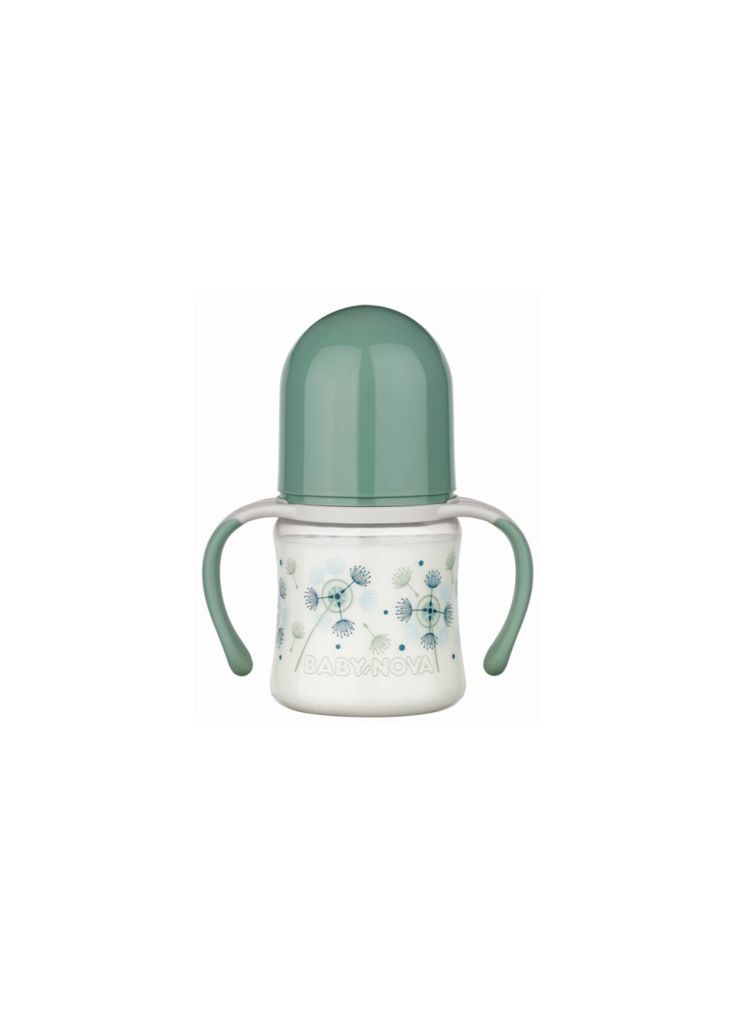 Бутылочка для кормления Декор с широким горлышком и ручками, 150 мл, зеленый Baby-Nova (252192210)