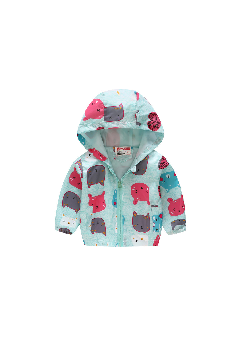 Бірюзова демісезонна куртка-вітрівка для дівчинки різнокольорові звірі Jomake 51156