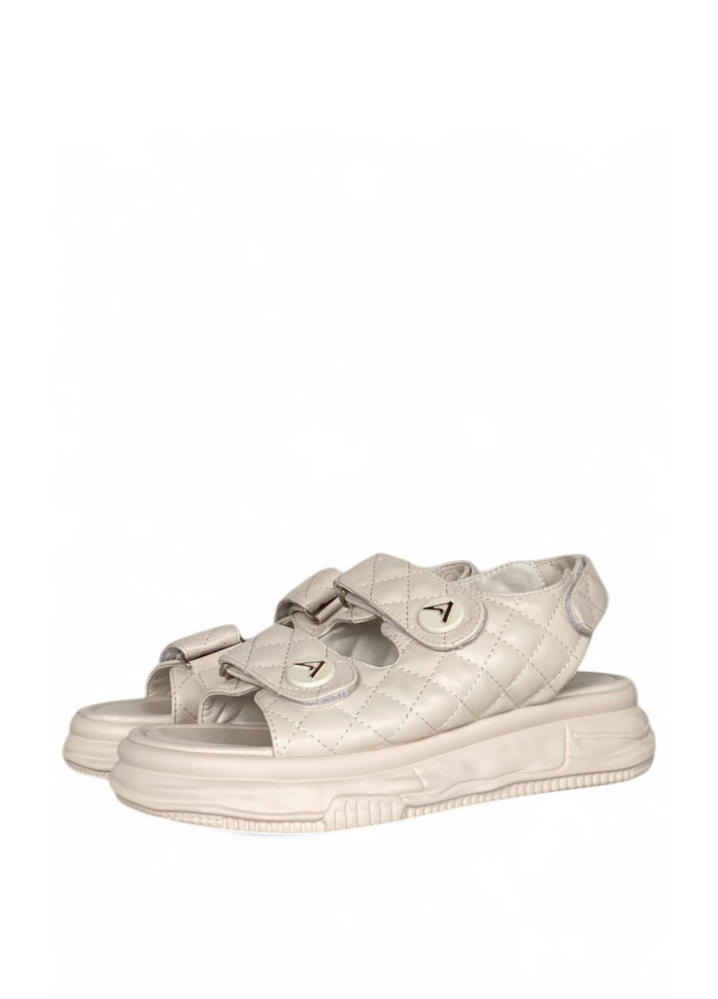 Светло-бежевые босоножки ALLSY на липучке с логотипом