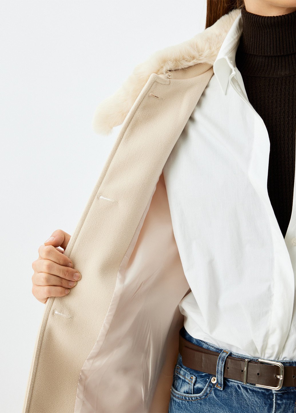 Бежевое Кэжуал полупальто однобортное KOTON однотонное