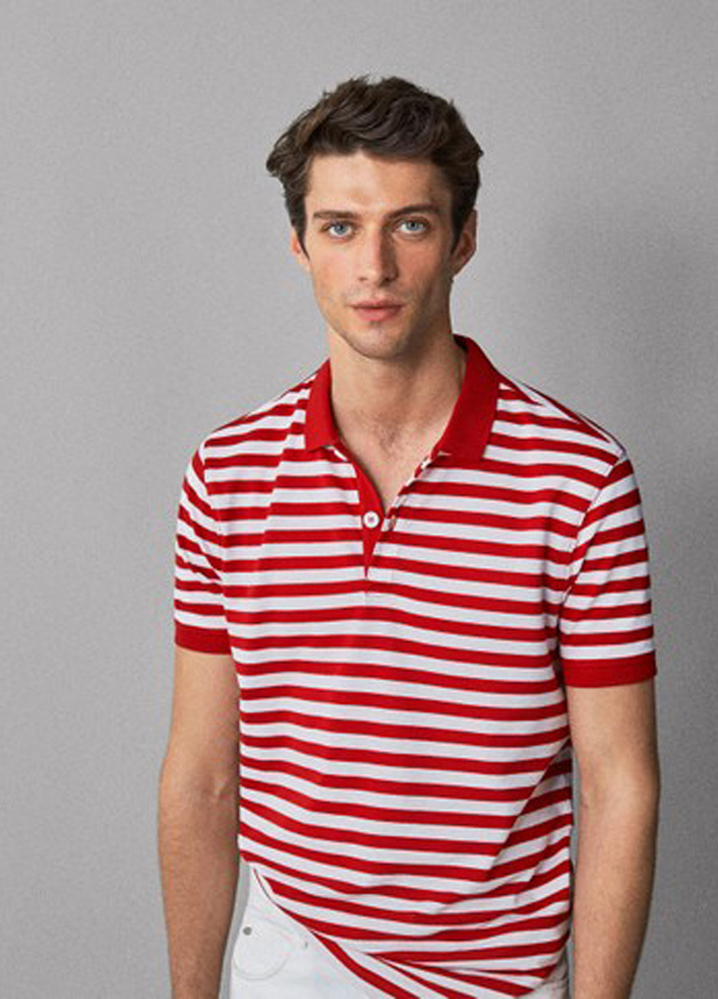 Красная футболка-поло для мужчин Massimo Dutti в полоску