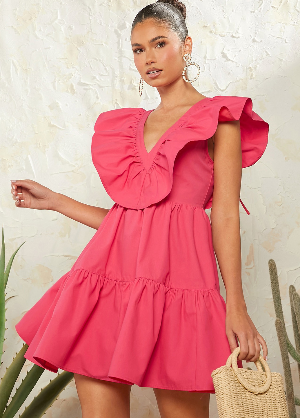 Рожева кежуал сукня кльош, з відкритою спиною SHEIN однотонна