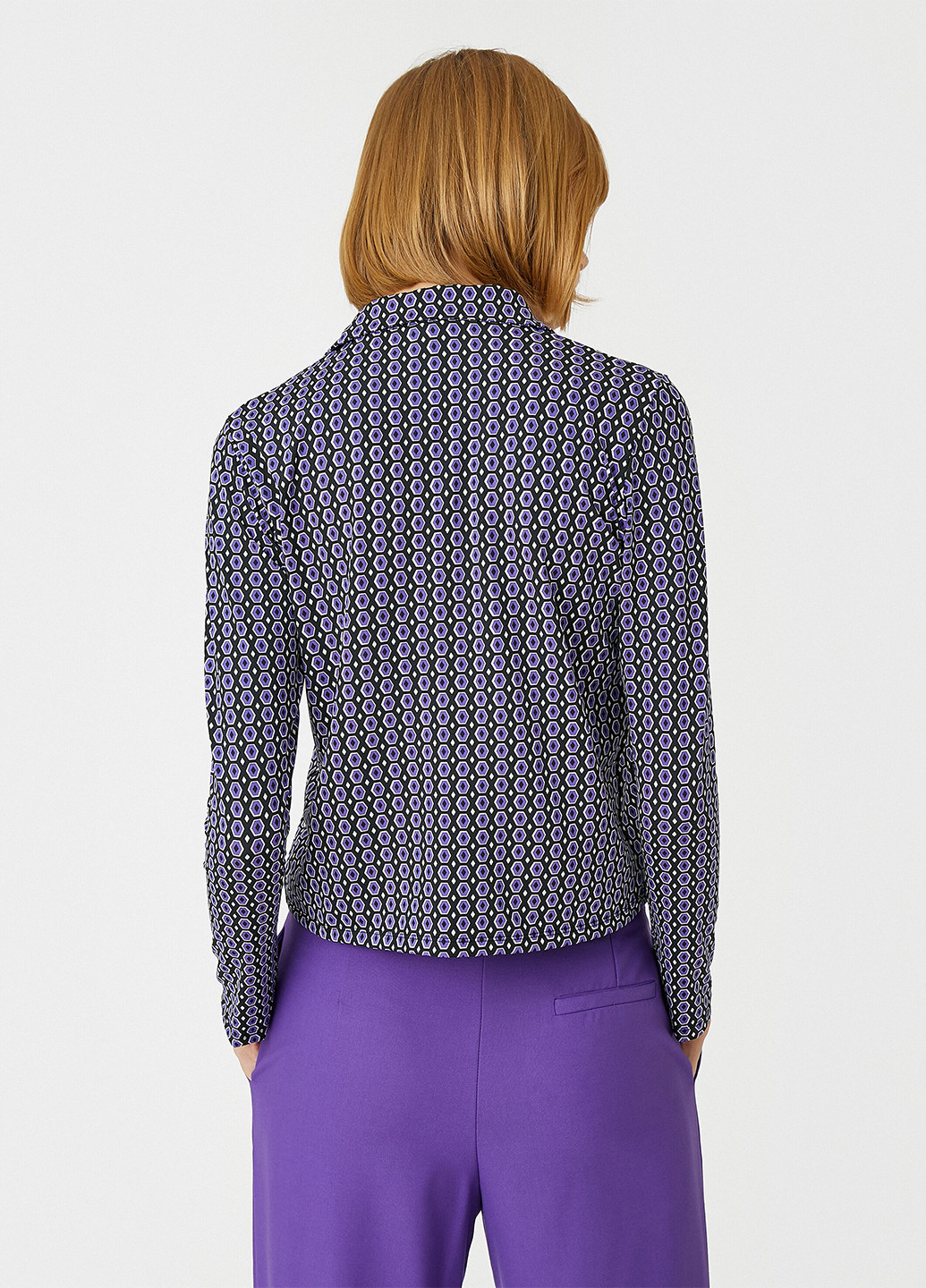 Фиолетовая кэжуал рубашка с геометрическим узором KOTON