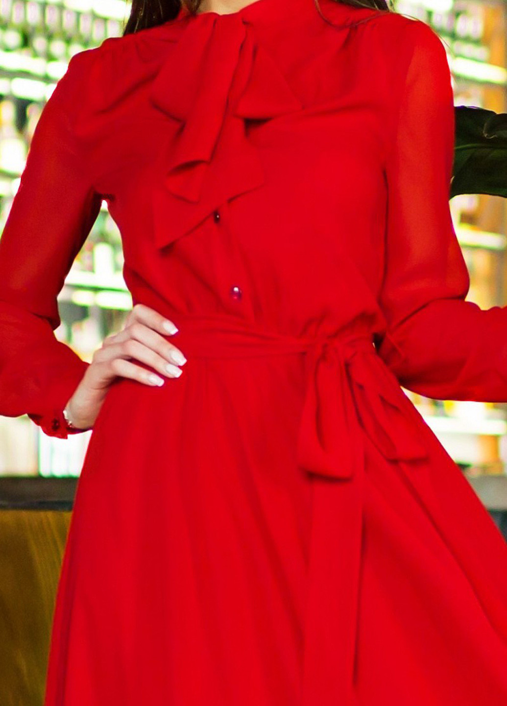 Красное кэжуал воздушное платье с бантом красного цвета SL.IRA