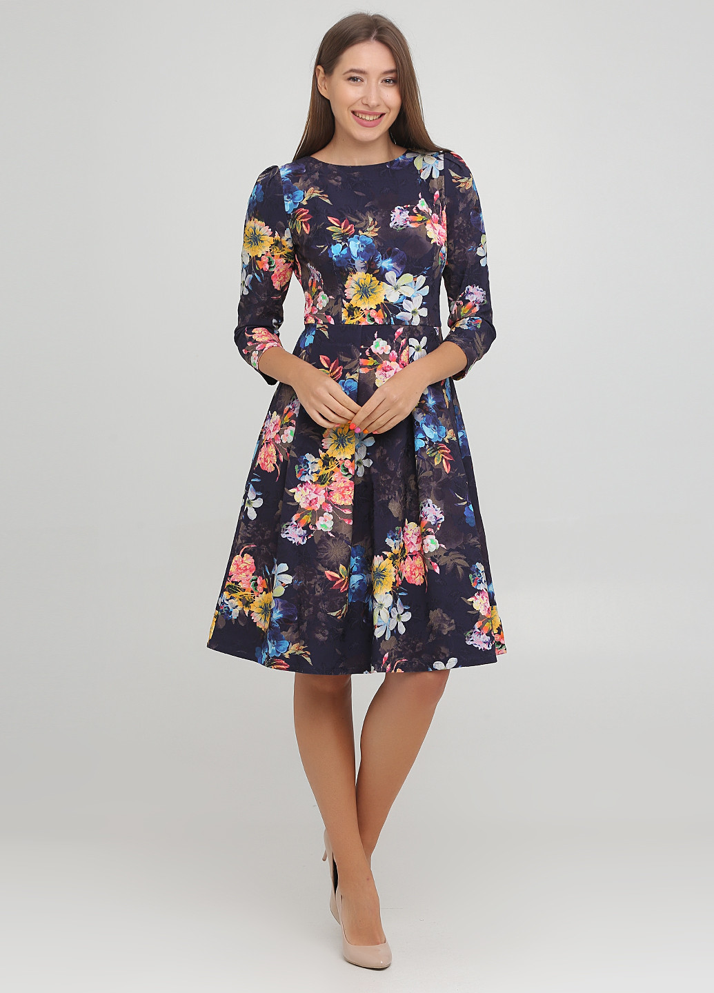 Темно-синее кэжуал платье клеш Arefeva с цветочным принтом