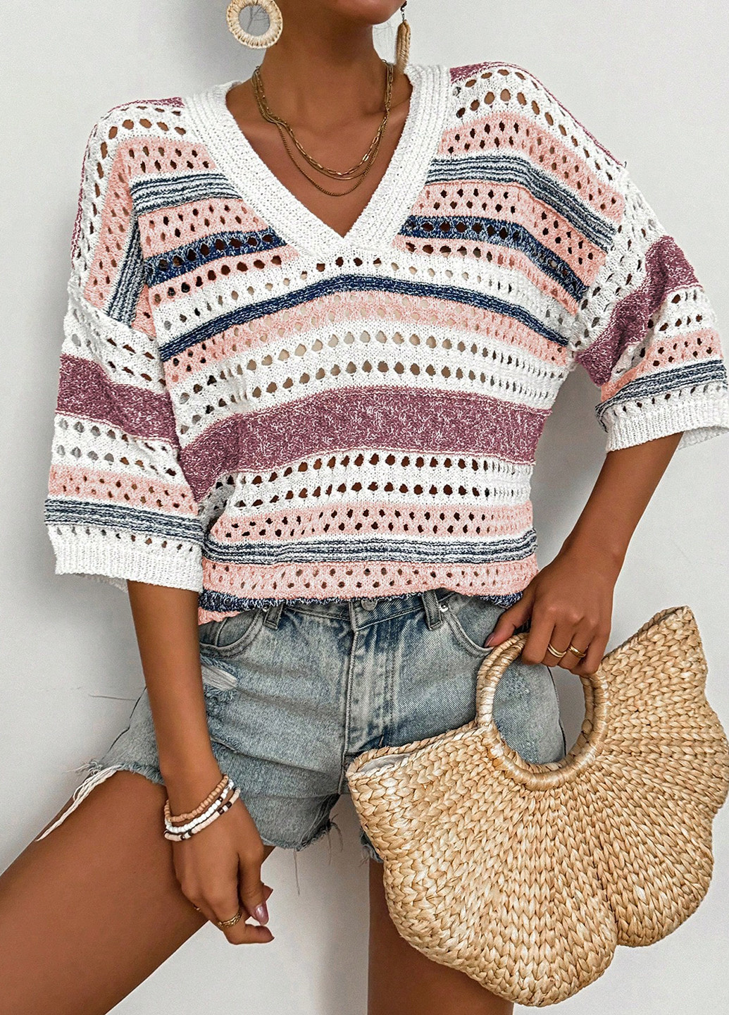 Комбінований літній пуловер пуловер SHEIN