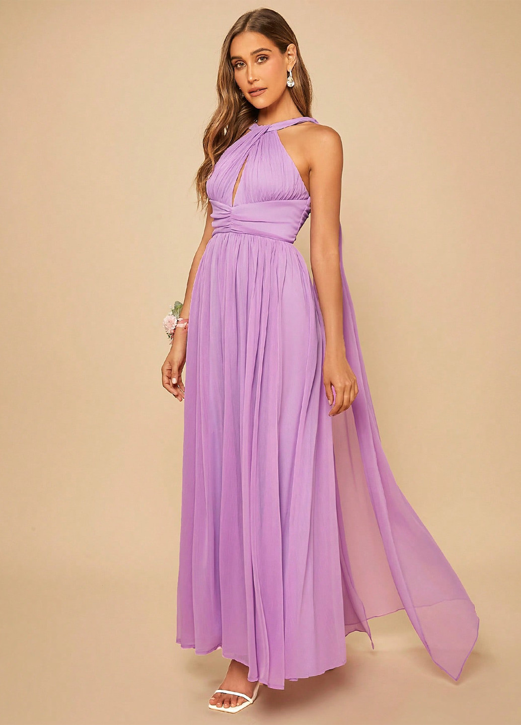 Сиреневое вечернее платье в греческом стиле SHEIN однотонное
