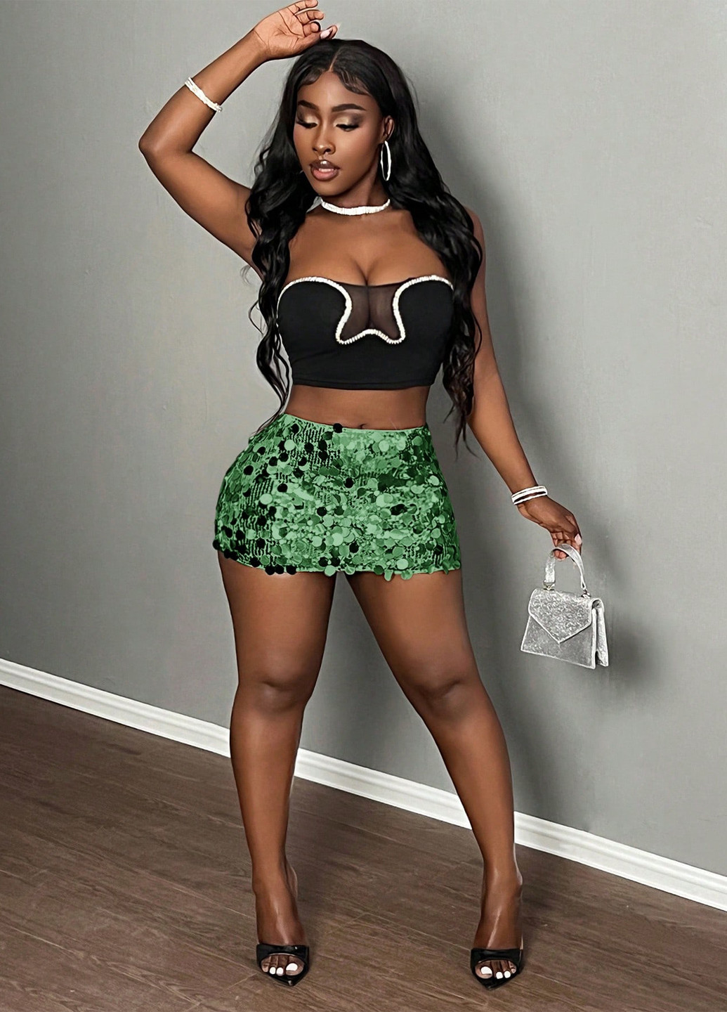 Зеленая вечерний, коктейльный однотонная юбка SHEIN