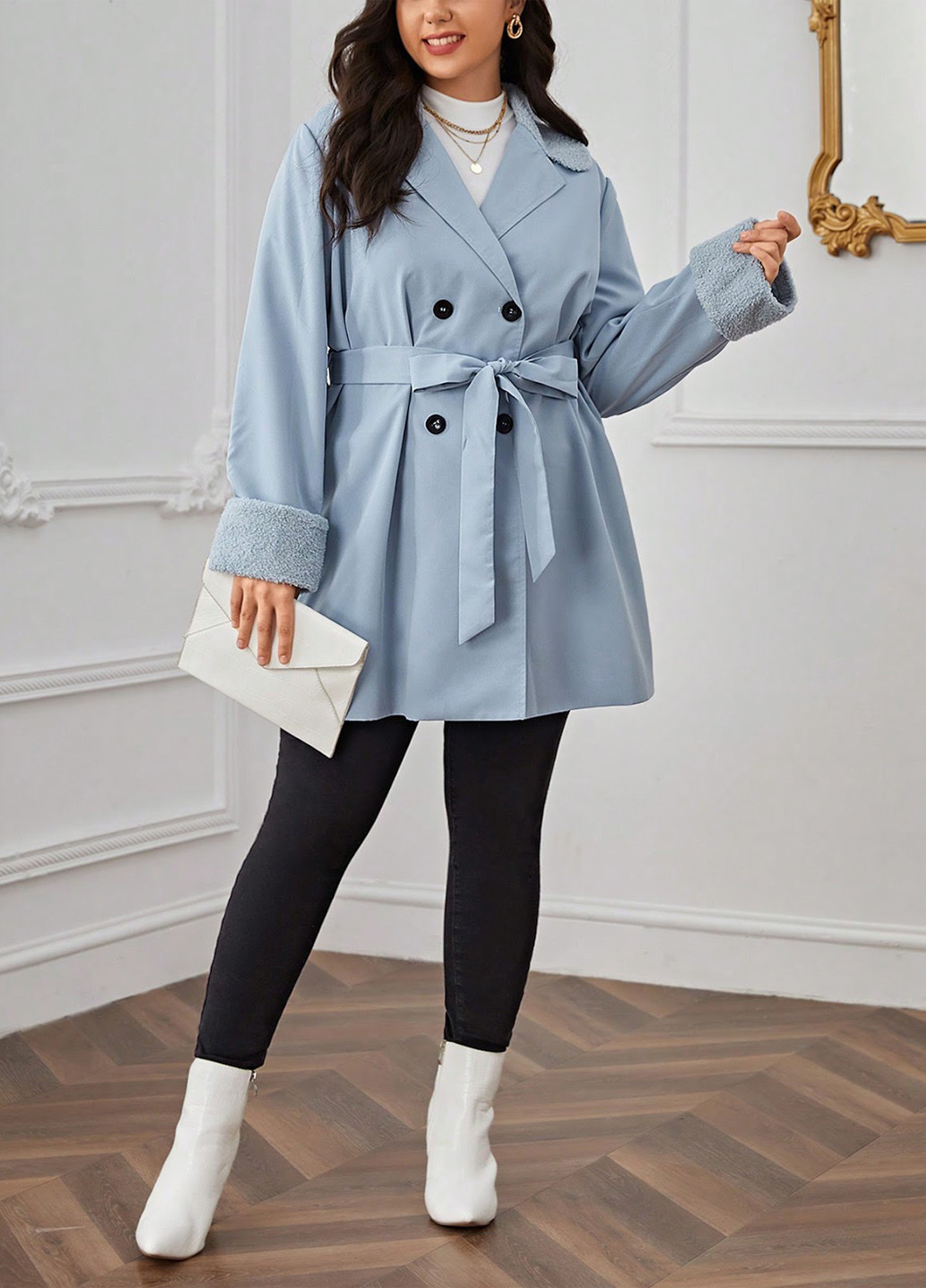 Світло-блакитне демісезонне Пальто двобортне SHEIN