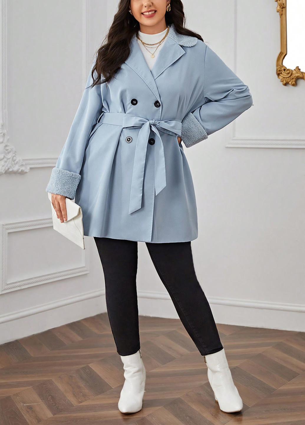 Світло-блакитне демісезонне Пальто двобортне SHEIN