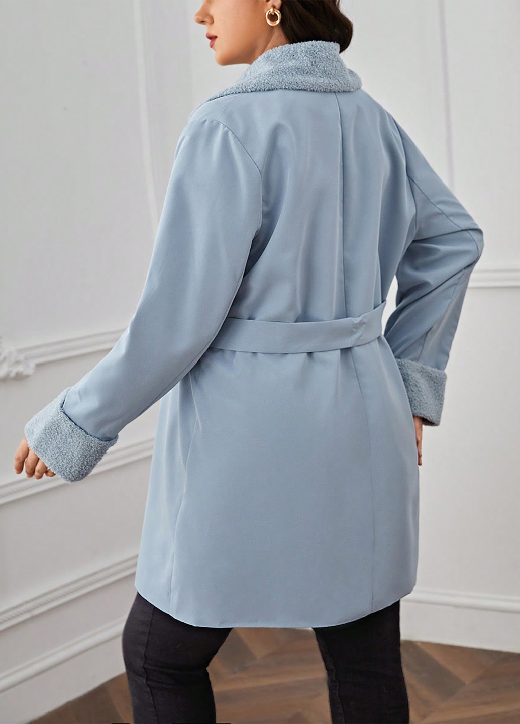 Світло-блакитне демісезонне Пальто двобортне SHEIN