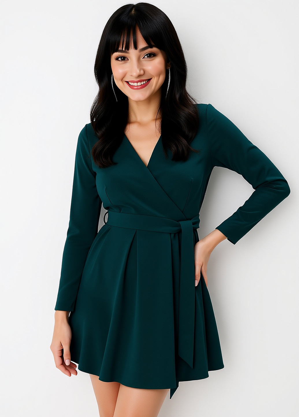 Темно-зеленое кэжуал платье на запах Mohito однотонное