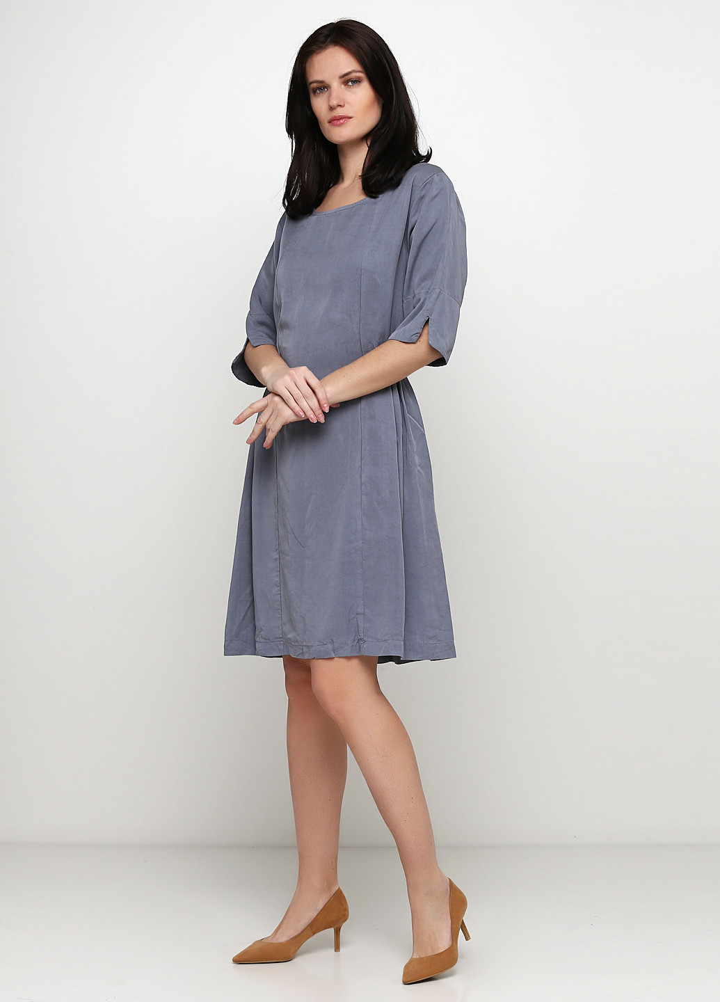 Сіро-синя кежуал плаття, сукня кльош Made in Italy однотонна