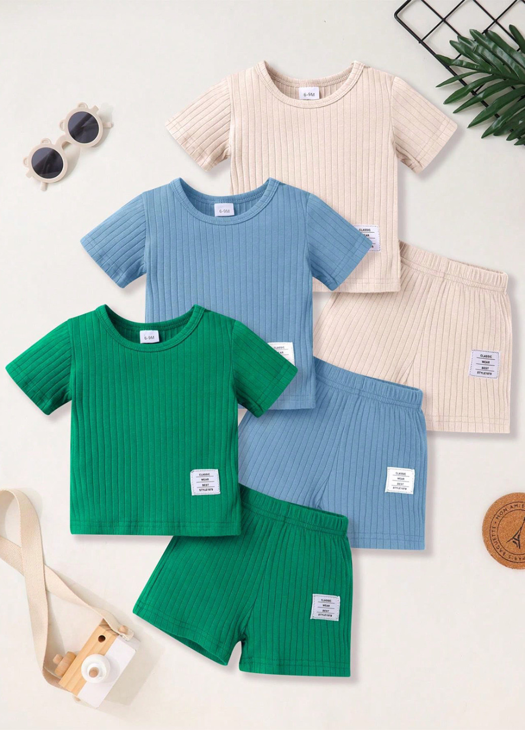 Комбінований літній комплект (футболка (3 шт.), шорти (3 шт.)) SHEIN