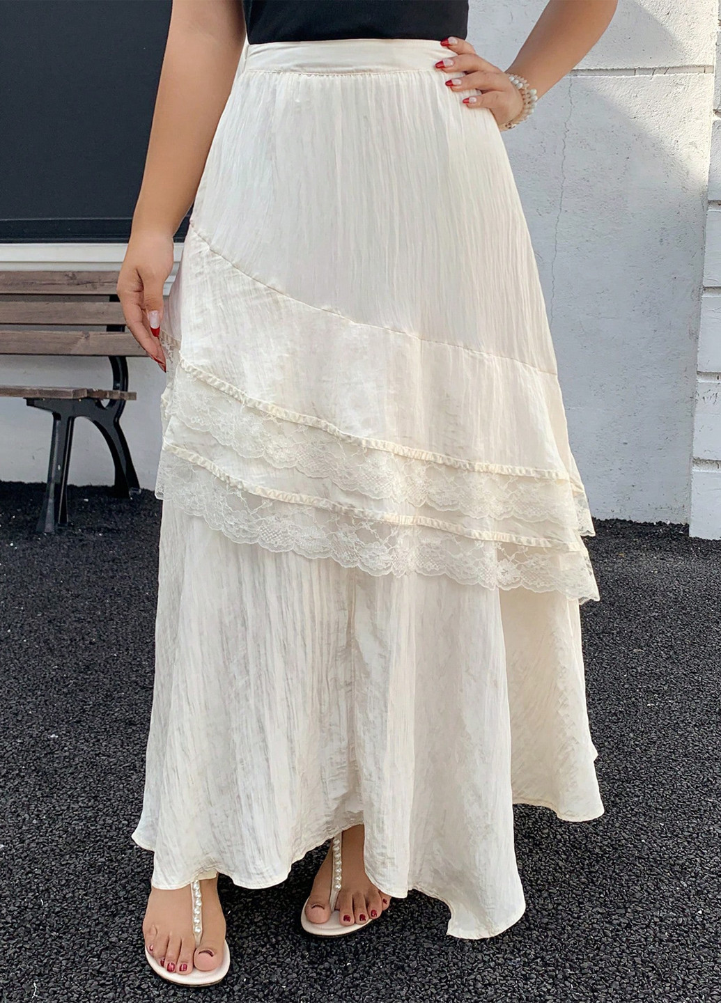 Кремовая кэжуал однотонная юбка SHEIN а-силуэта (трапеция)