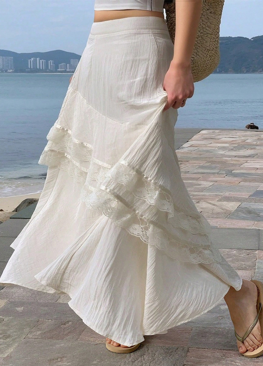 Кремовая кэжуал однотонная юбка SHEIN а-силуэта (трапеция)