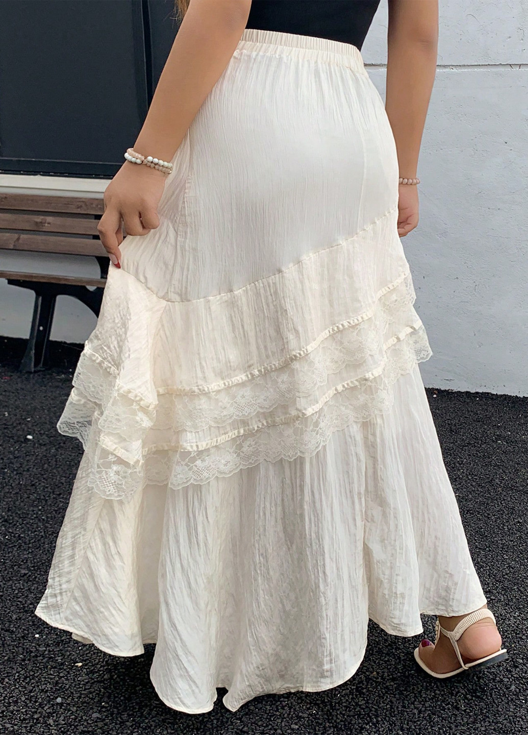 Кремовая кэжуал однотонная юбка SHEIN а-силуэта (трапеция)