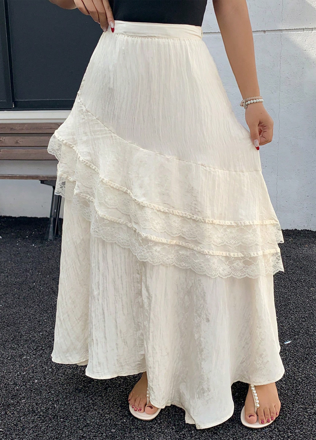 Кремовая кэжуал однотонная юбка SHEIN а-силуэта (трапеция)