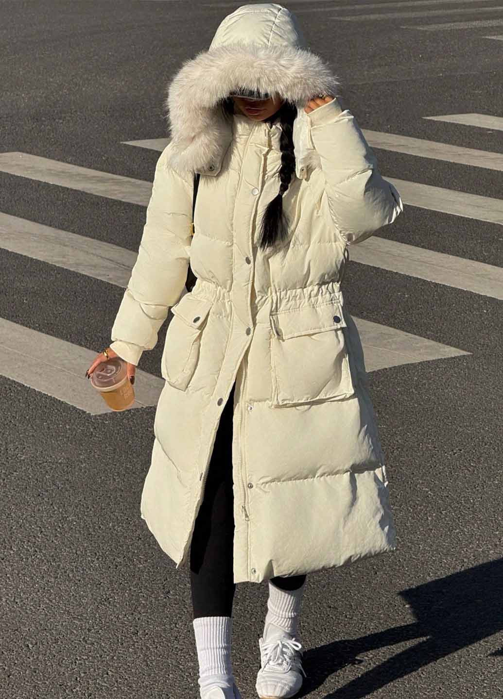 Кремовая зимняя куртка SHEIN