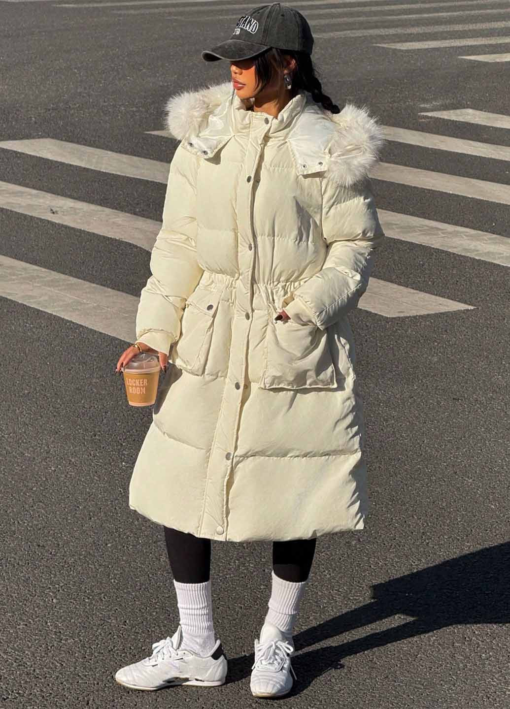 Кремовая зимняя куртка SHEIN