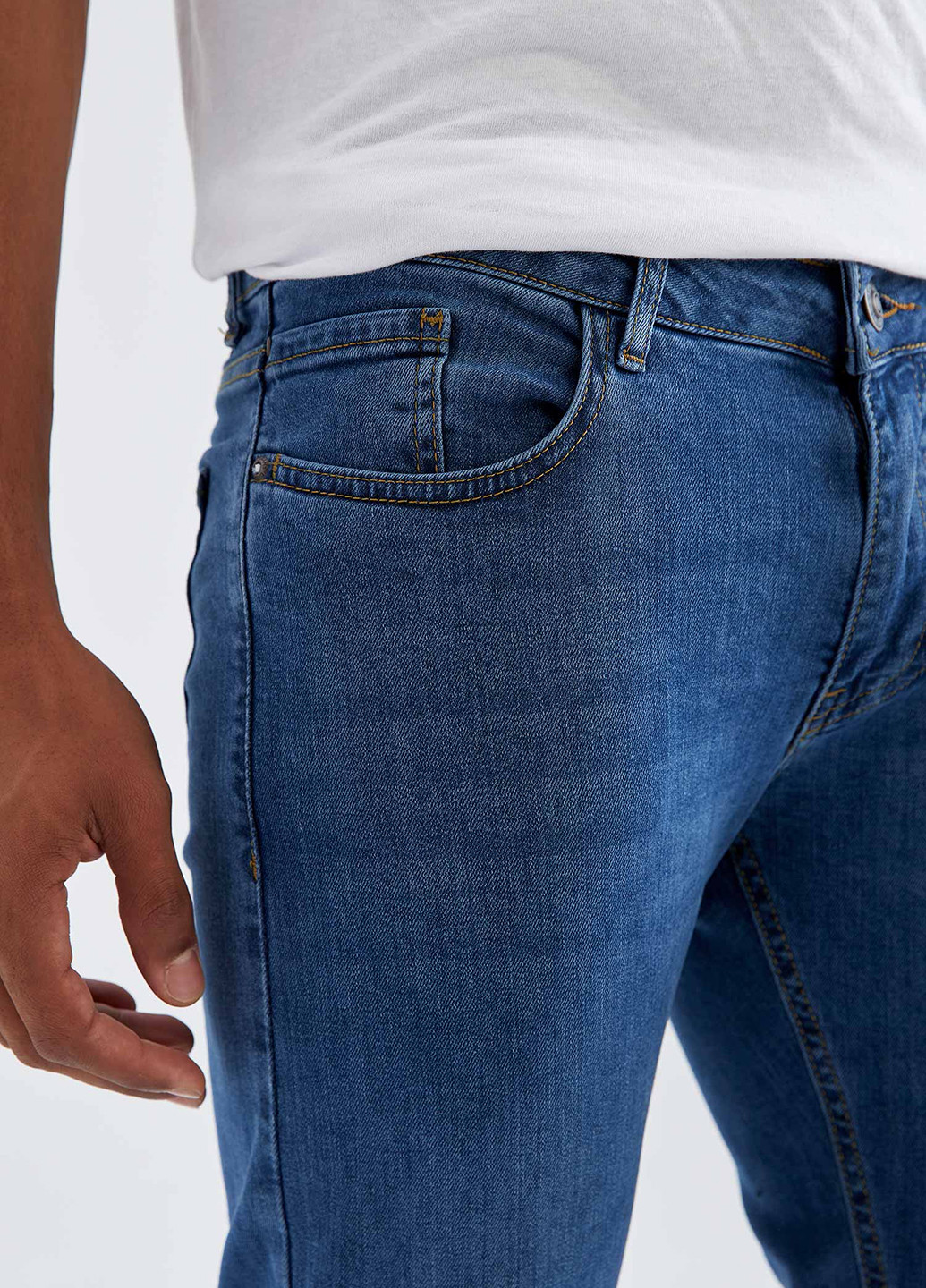 Штани DeFacto завужені сині джинсові бавовна