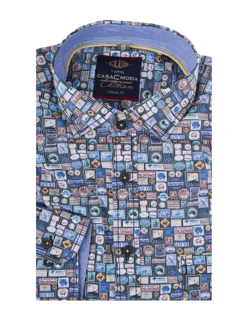 Синяя рубашка однотонная Casa Moda