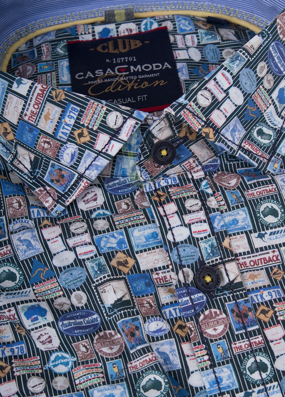 Синяя рубашка однотонная Casa Moda