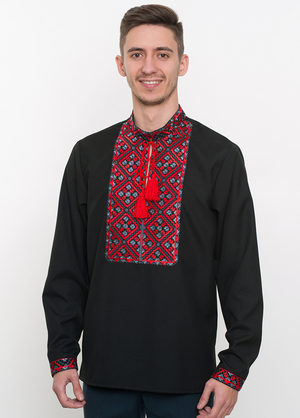 Черная кэжуал рубашка с орнаментом Vyshyvanka с длинным рукавом