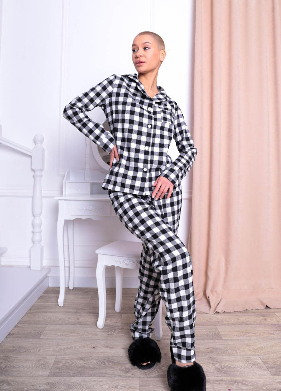 Чорна жіноча піжама байка liza чорно білого кольору 373984 New Trend