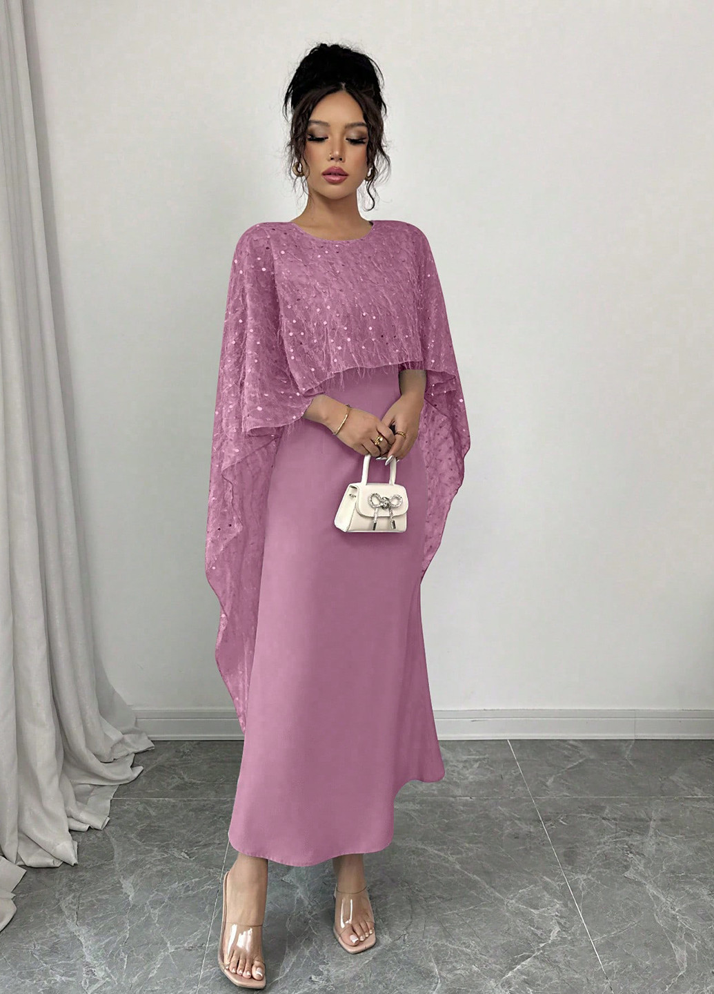 Лиловое праздничный платье а-силуэт SHEIN однотонное