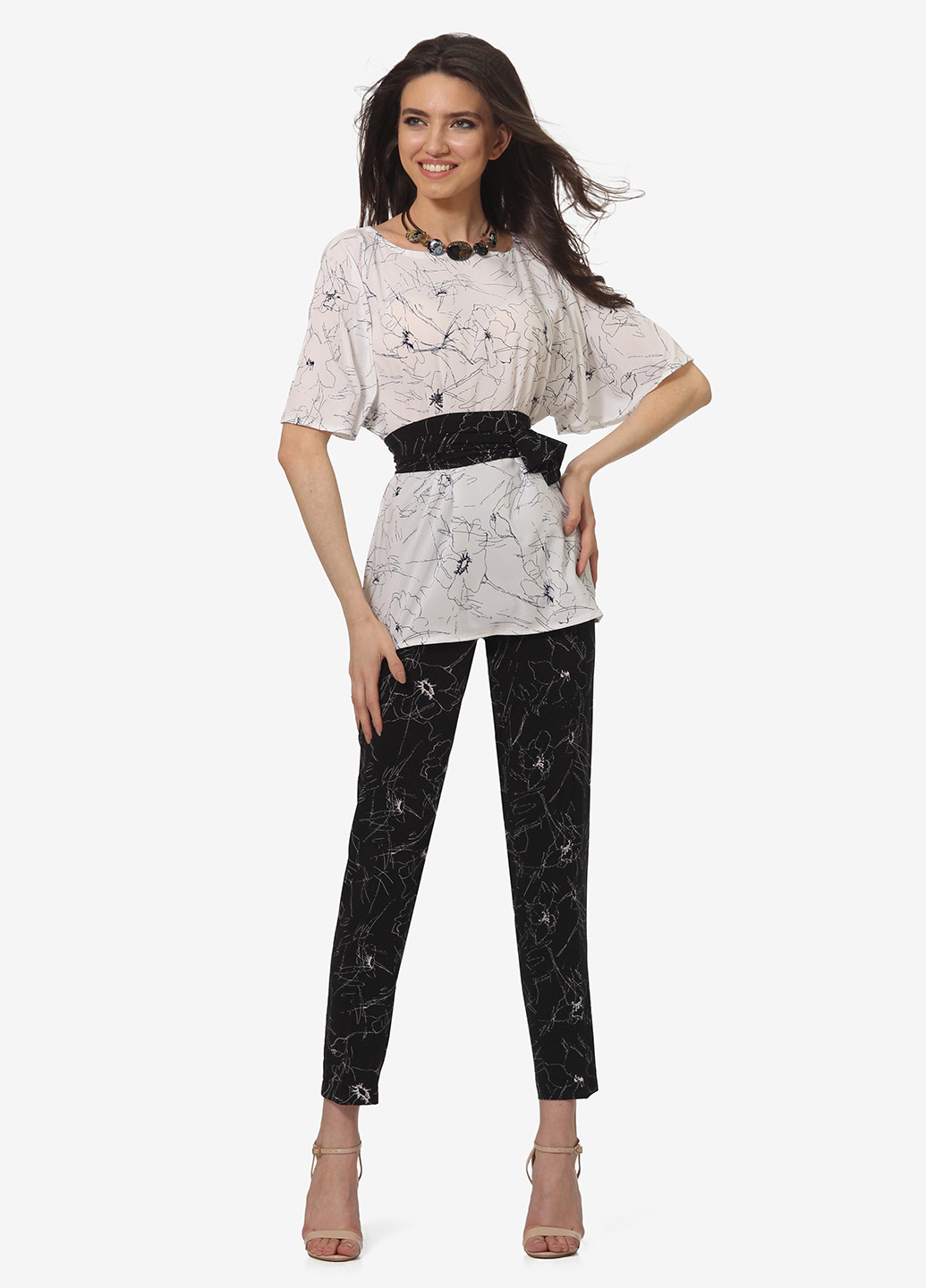 Чорно-білий літній комплект (блуза, штани) Lila Kass