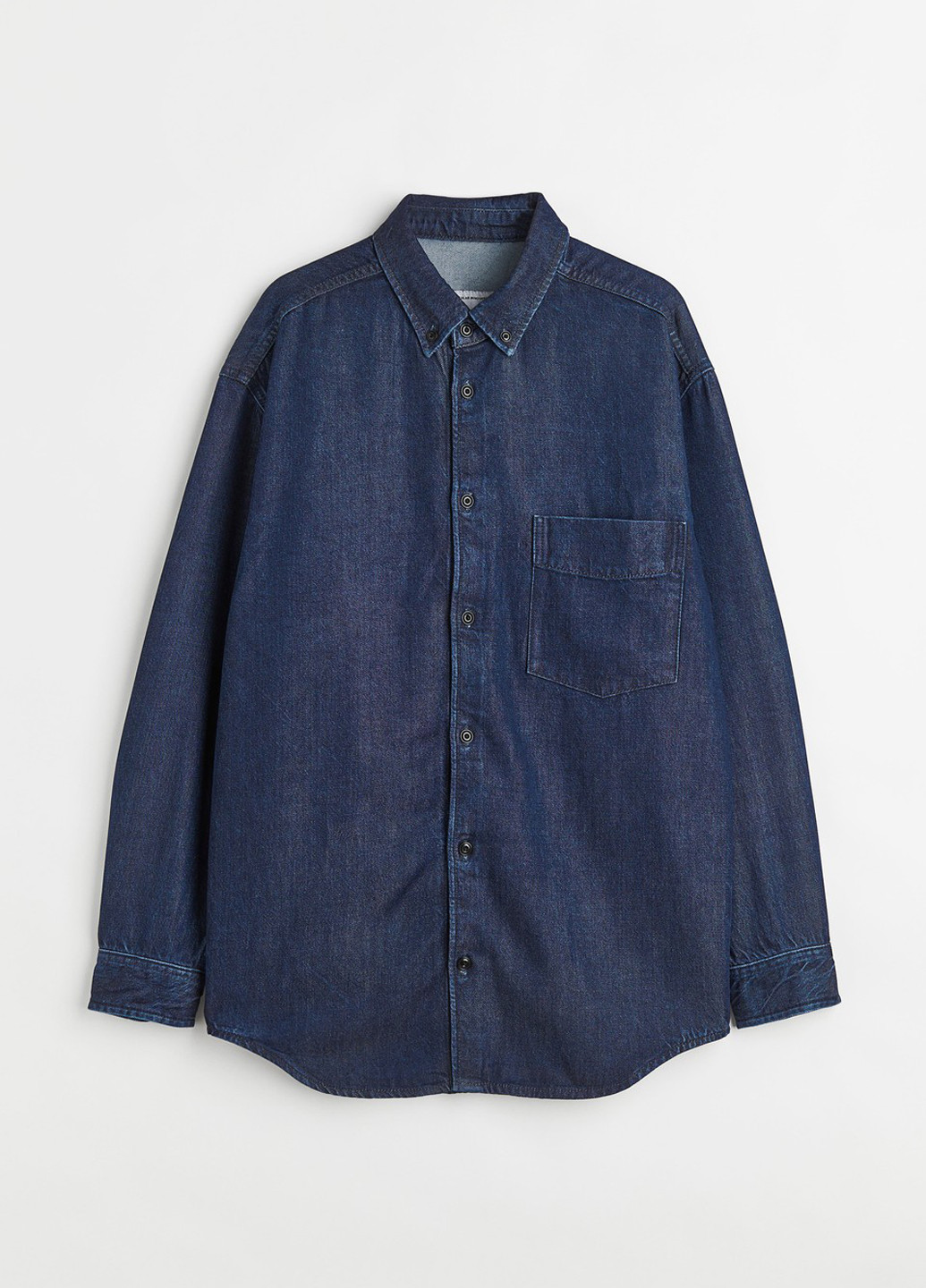 Темно-синяя джинсовая рубашка однотонная H&M