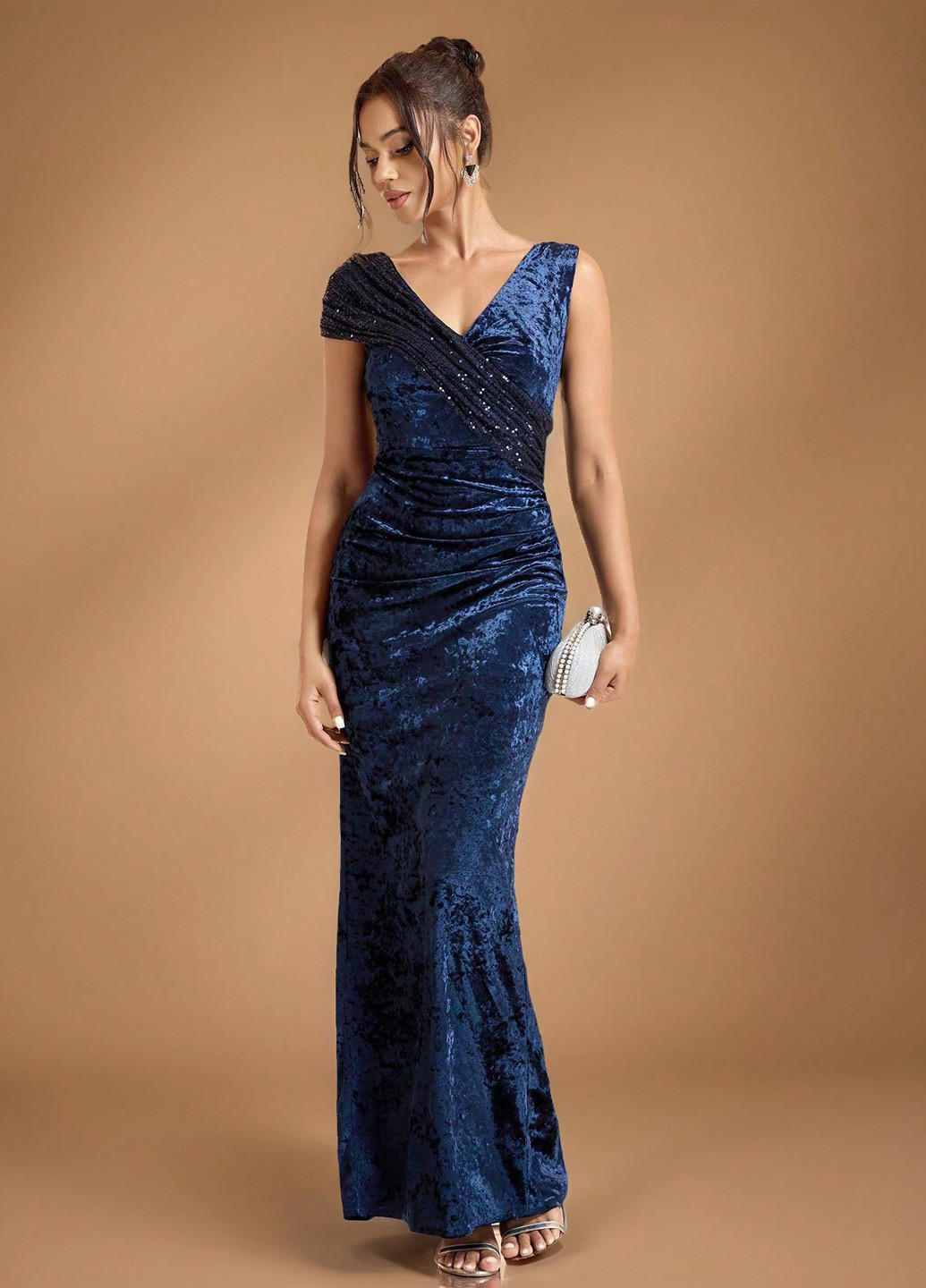 Синее вечернее платье годе SHEIN однотонное