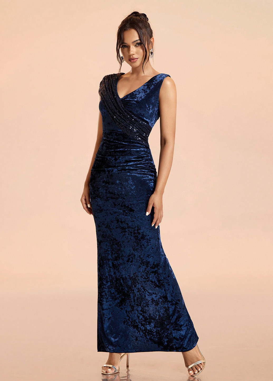 Синее вечернее платье годе SHEIN однотонное