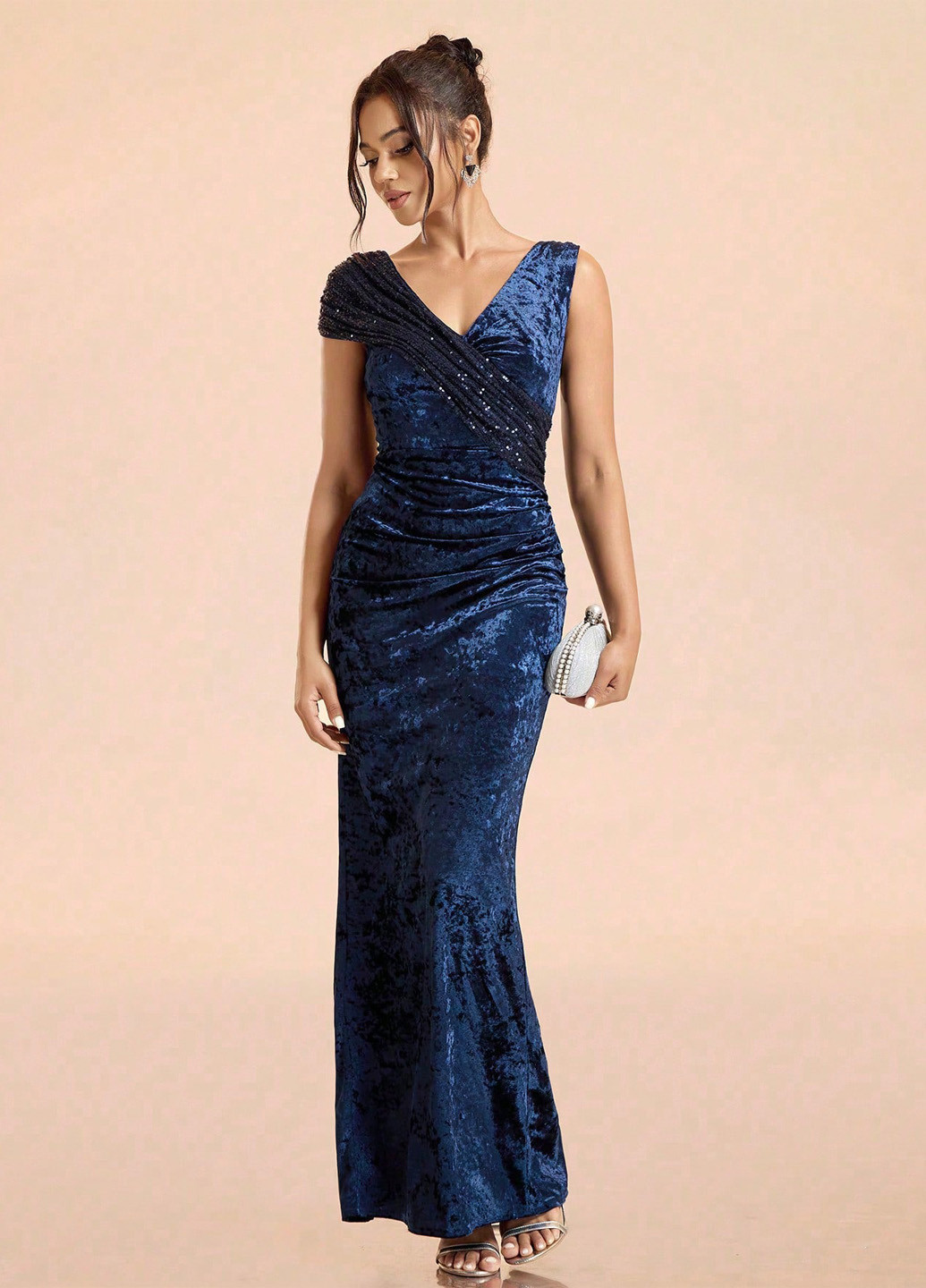 Синее вечернее платье годе SHEIN однотонное