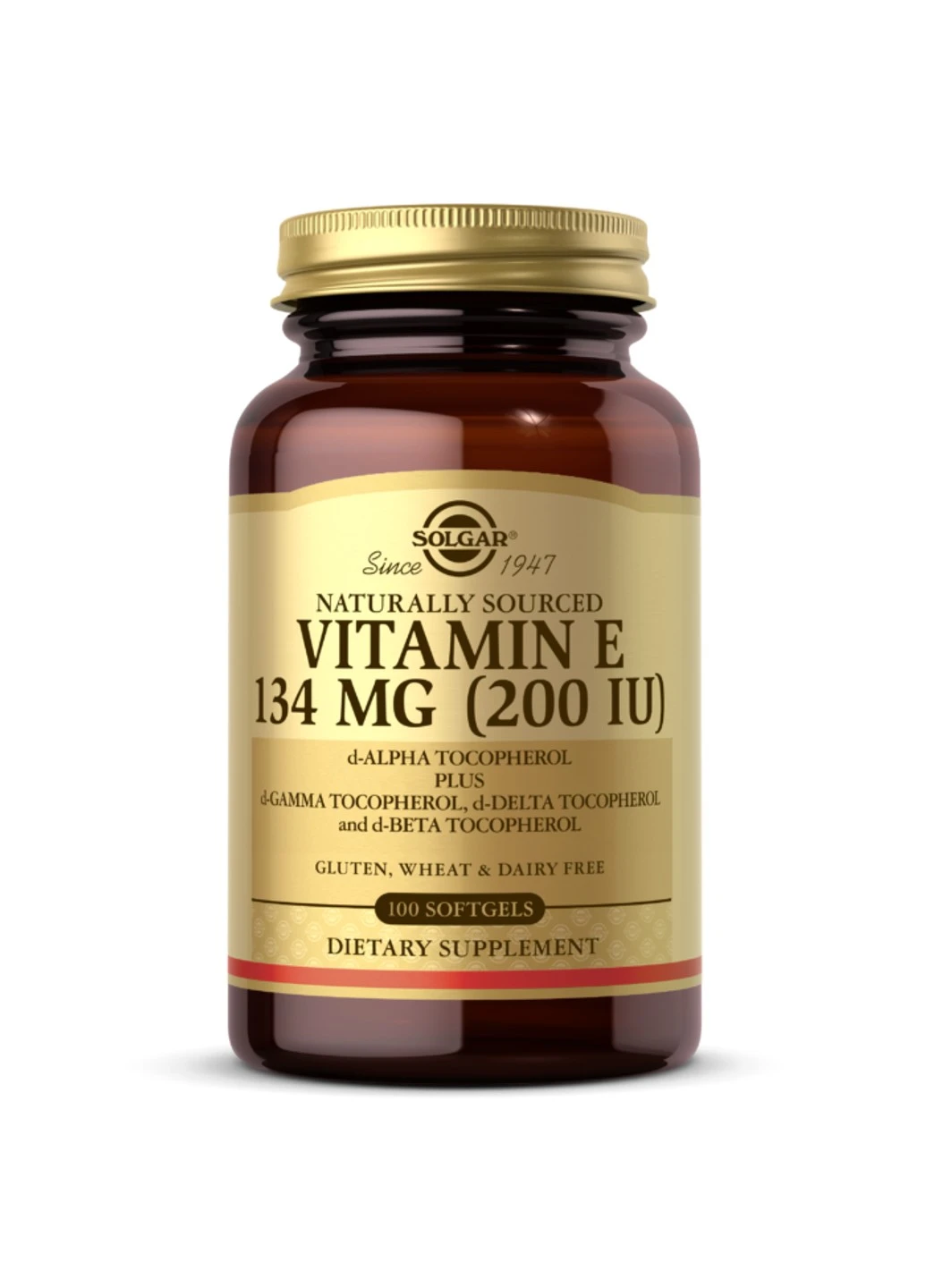 , Натуральний вітамін Е, 134 мг Vitamin E 134 mg 200 IU 100 м'яких желатинових капсул солгар Solgar (255409661)