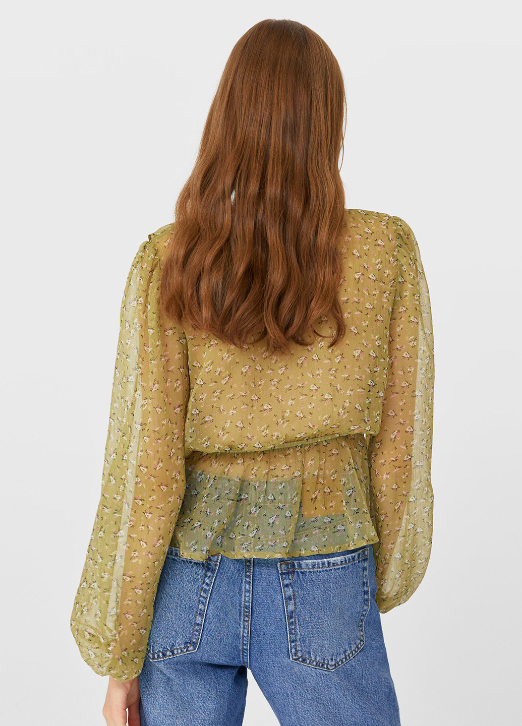 Оливкова блуза з баскою Stradivarius