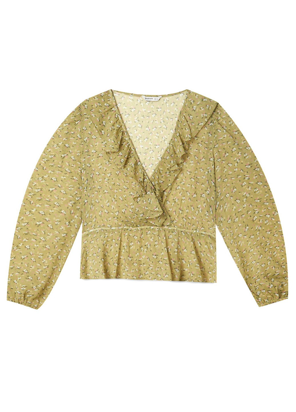 Оливкова блуза з баскою Stradivarius