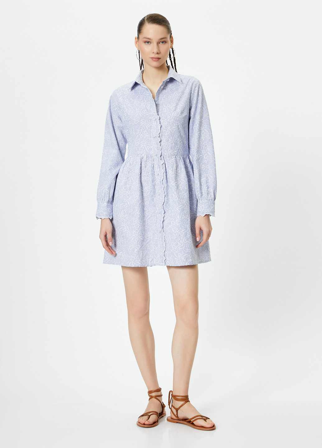Светло-синее кэжуал платье рубашка KOTON в полоску